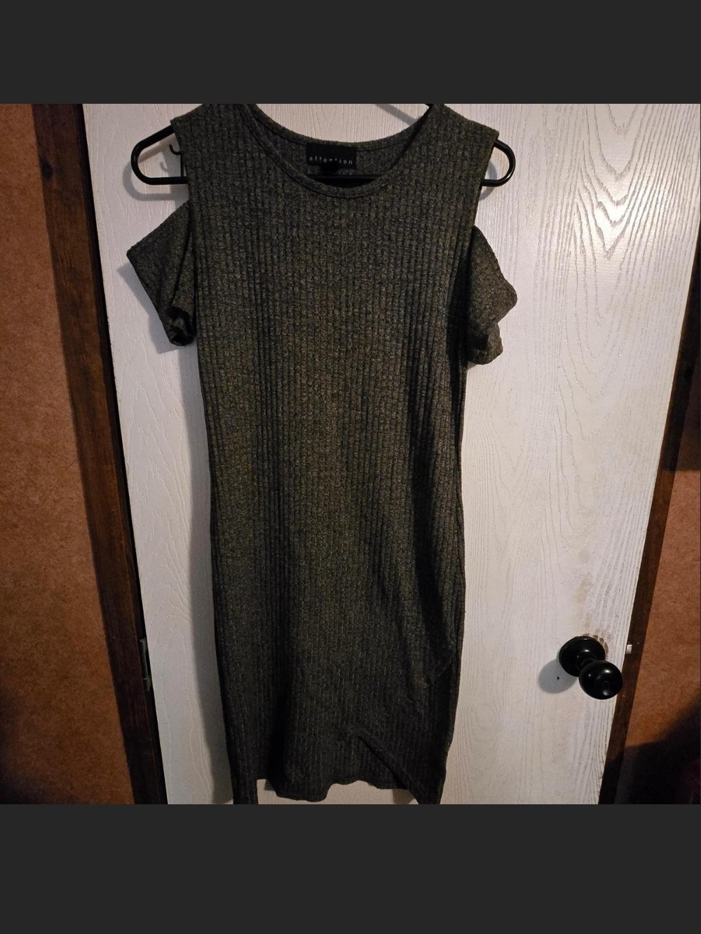 attention gray Ribbed Cold-Shoulder Dress